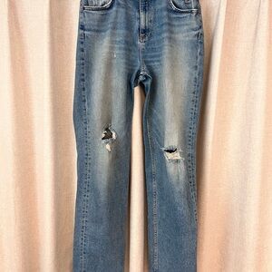 ASKK NY Blue Straight Leg Jeans with Distressed Details